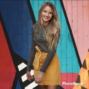 HESPERUS Button Front Paper Bag Skirt with Tie Belt / Mustard Yellow size L